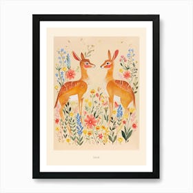 Folksy Floral Animal Drawing Deer 3 Poster Art Print