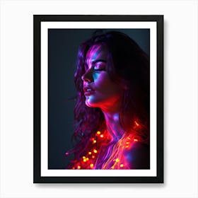 Beautiful Woman With Neon Lights v3 Art Print