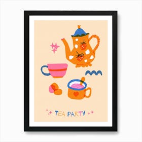 Colorful Tea Party Risograph 2 Art Print
