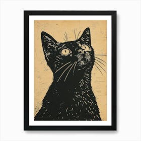 Chartreux Cat Linocut Blockprint 8 Art Print