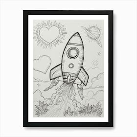 Rocket Ship Drawing Art Print