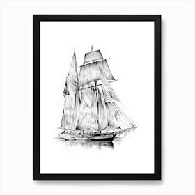 A Marine Boat Art Illustration In A Drawing Style 12 Art Print