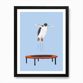 Penguin On A Trampoline Art Print