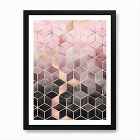 Pink and Grey Gradient Cubes Art Print