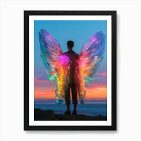 "Neon Glow: Person with Wings" Art Print