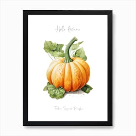 Hello Autumn Turban Squash Pumpkin Watercolour Illustration 2 Art Print