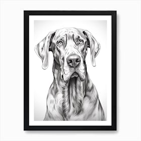 Great Dane Dog, Line Drawing 3 Art Print