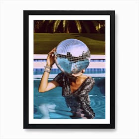 Woman Pool Disco Ball Fashion Photography 3 Art Print