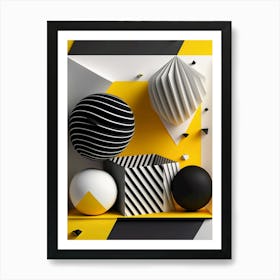 Abstract 3d Art black and yellow Art Print