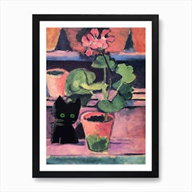 Pot Of Geraniums  Inspired Cat Art Print