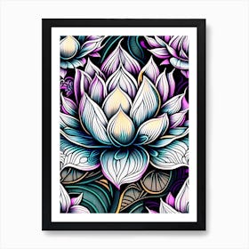 Lotus Flower Repeat Pattern Graffiti 4 Art Print