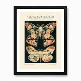 Velvet Butterflies Collection Night Butterflies William Morris Style 7 Art Print