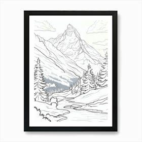 Zugspitze Germany Color Line Drawing Drawing (6) Art Print