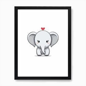 Kawaii Elephant Heart Character Art Print