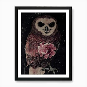 Owl With Flowers Art Print