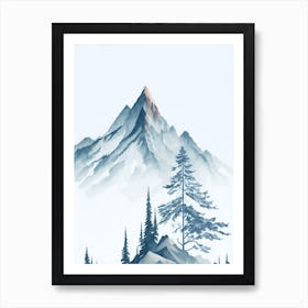 Mountain And Forest In Minimalist Watercolor Vertical Composition 337 Art Print