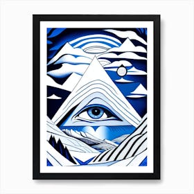 Surreal Landscape, Symbol, Third Eye Blue & White 2 Art Print
