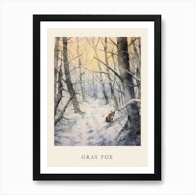 Winter Watercolour Gray Fox Poster Art Print