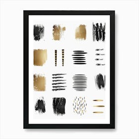 Black And Gold Brush Strokes 32 Art Print