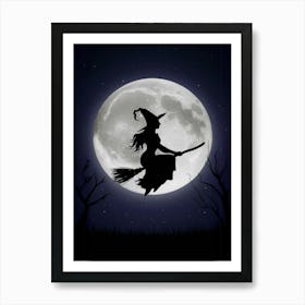 Witch Flying On A Broom Art Print