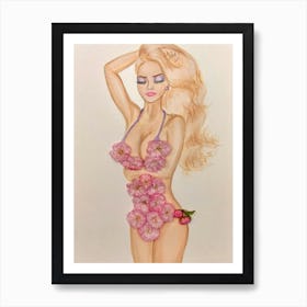 Lady in Floral Swimsuit Art Print