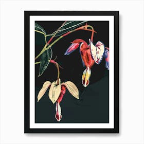 Neon Flowers On Black Bleeding Heart Dicentra 3 Art Print
