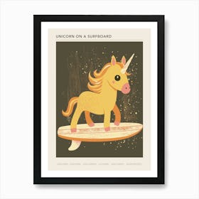 Unicorn On A Surfboard Muted Pastels 3 Poster Art Print