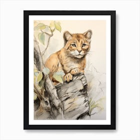 Storybook Animal Watercolour Cougar 3 Art Print