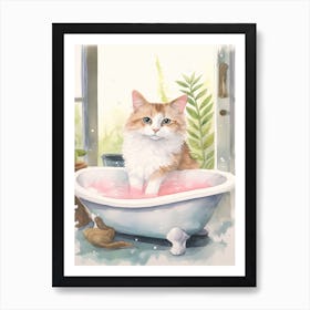 Turkish Cat In Bathtub Botanical Bathroom 4 Art Print