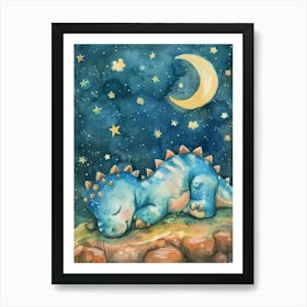 Cute Dinosaur Sleeping Under The Stars 2 Art Print