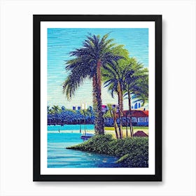 Palm Bay, City Us  Pointillism Art Print