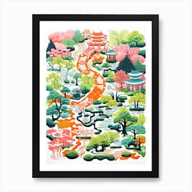 Portland Japanese Gardens Abstract Riso Style 1 Art Print