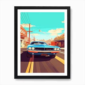 A Dodge Challenger Car In Route 66 Flat Illustration 2 Art Print