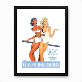 Monte Carlo, Two Ladies On The Beach Art Print