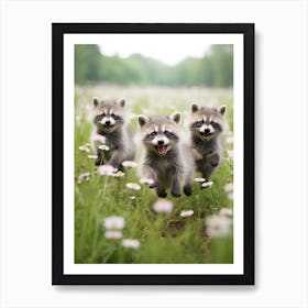 Cute Funny Tres Marias Raccoon Running On A Field 2 Art Print