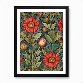 William Morris Red Flowers Art Print