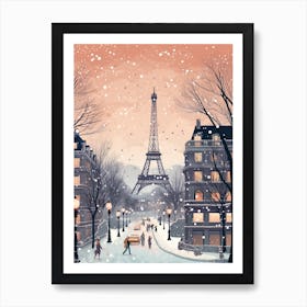 Winter Travel Night Illustration Paris France 1 Art Print