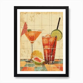 Rustic Tiled Cocktail Illustration Art Print