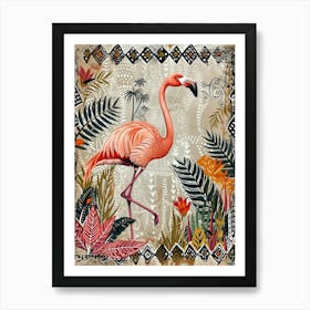 Greater Flamingo And Heliconia Boho Print 2 Art Print