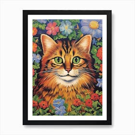 Psychedelic Cat With Flowers, Louis Wain 2 Art Print