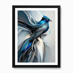 Abstract Blue Bird with Swirls Art Print
