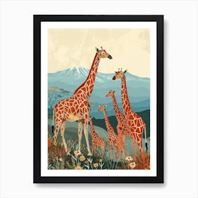 Herd Of Giraffes In The Wild Modern Illustration 1 Art Print