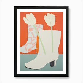 A Painting Of Cowboy Boots With Tulip Flowers, Pop Art Style 1 Art Print