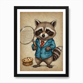 Raccoon With Magnifying Glass 4 Art Print