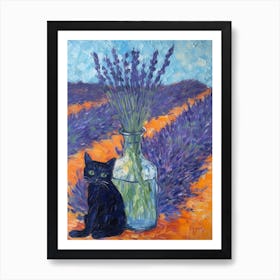 Still Life Of Lavender With A Cat 3 Art Print