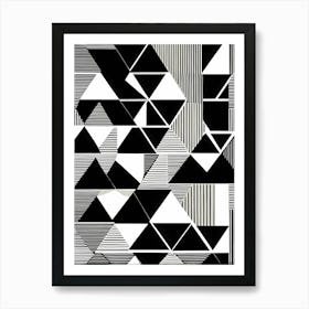 Retro Inspired Linocut Abstract Shapes Black And White Colors art, 197 Art Print