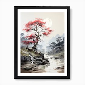Shirakawa Go In Gifu, Japanese Brush Painting, Ukiyo E, Minimal 2 Art Print