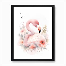 Floral Baby Pink Flamingo Watercolour 3 Art Print