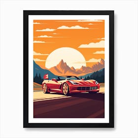 A Chevrolet Corvette Car In Icefields Parkway Flat Illustration 4 Art Print