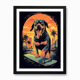 Rottweiler Dog Skateboarding Illustration 1 Art Print